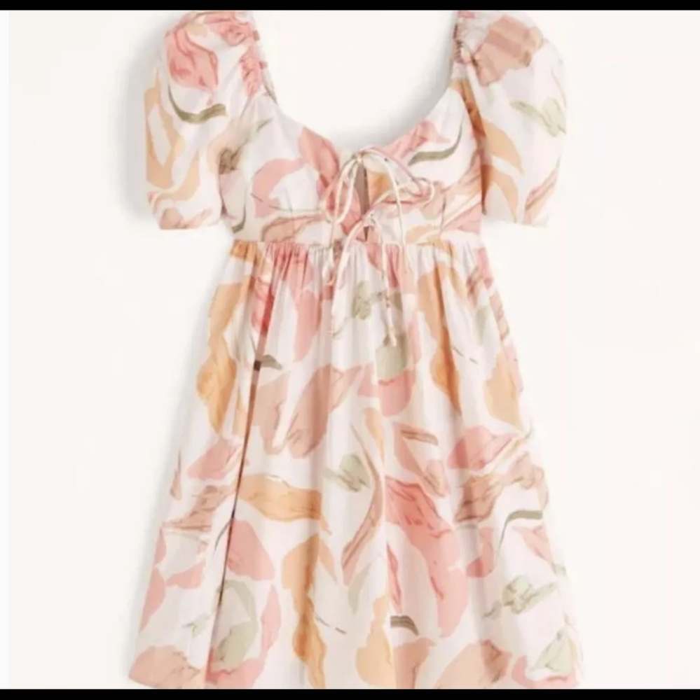 Abercrombie & Fitch Keyhole Babydoll Mini Dress SP Floral Print Puff Sleeves NWT